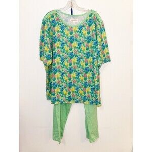 Stan Herman 1X Green Floral Cotton Pajamas